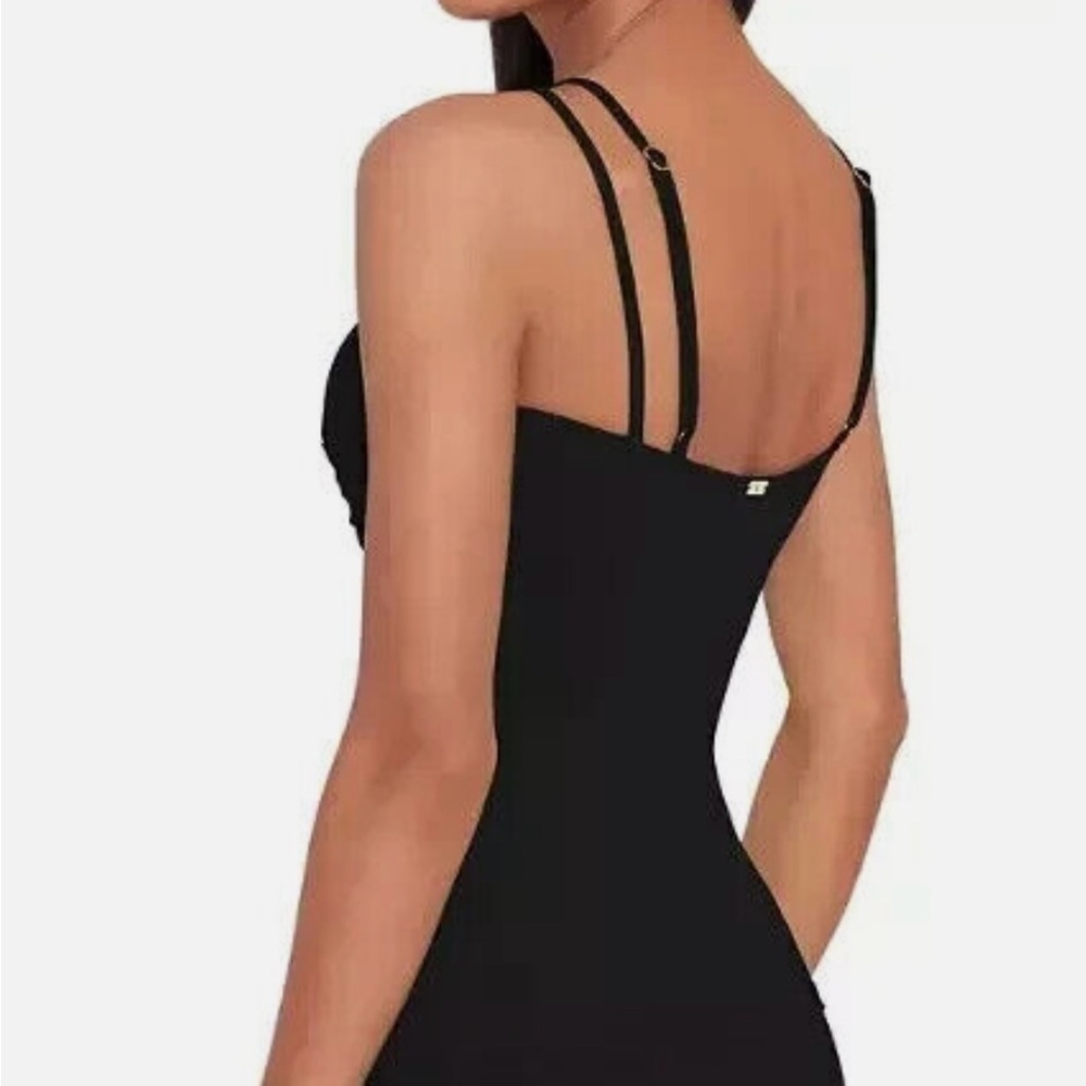 Black Double-Strap V-Neck Women’s Swim Tankini Top - Picture 3 of 4